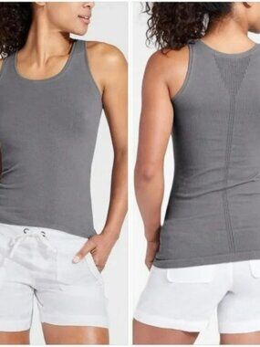 Athleta Pura Ribbed Tank Top Gray Stretch Style 75656 Lightweight Workout Size M